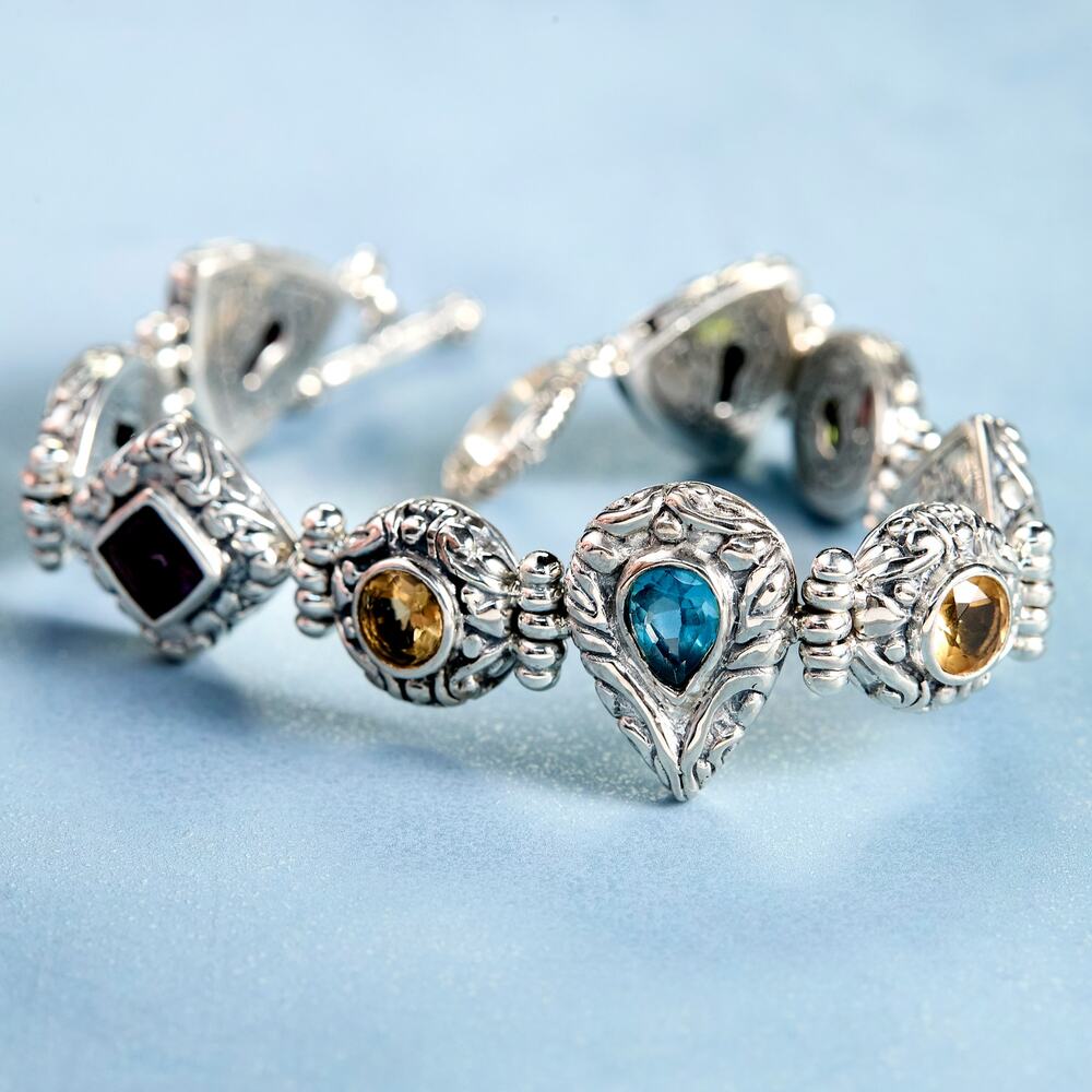 Rainbow Multi-Stone Sterling Silver Bracelet